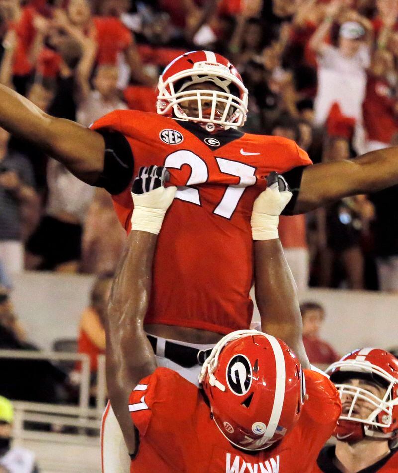 Nick Chubb Georgia Bulldogs Unsigned Celebration Photograph