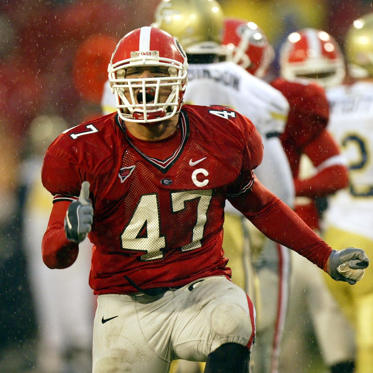 Men's Georgia Bulldogs #47 David Pollack Red Game Alumni Football