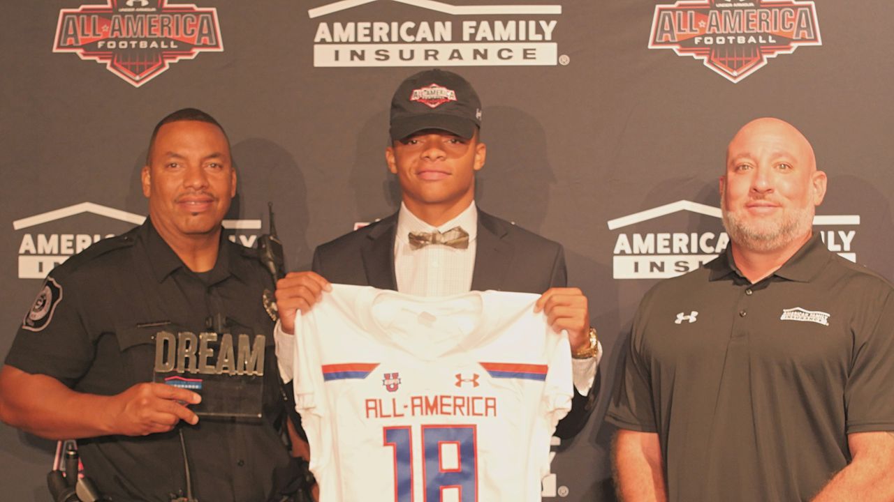 Major 5-star UGA target Justin Fields receives his Under Armour  All-American jersey