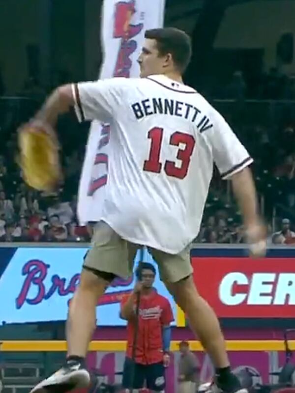 UGA's Stetson Bennett throwing first pitch at Braves' home opener